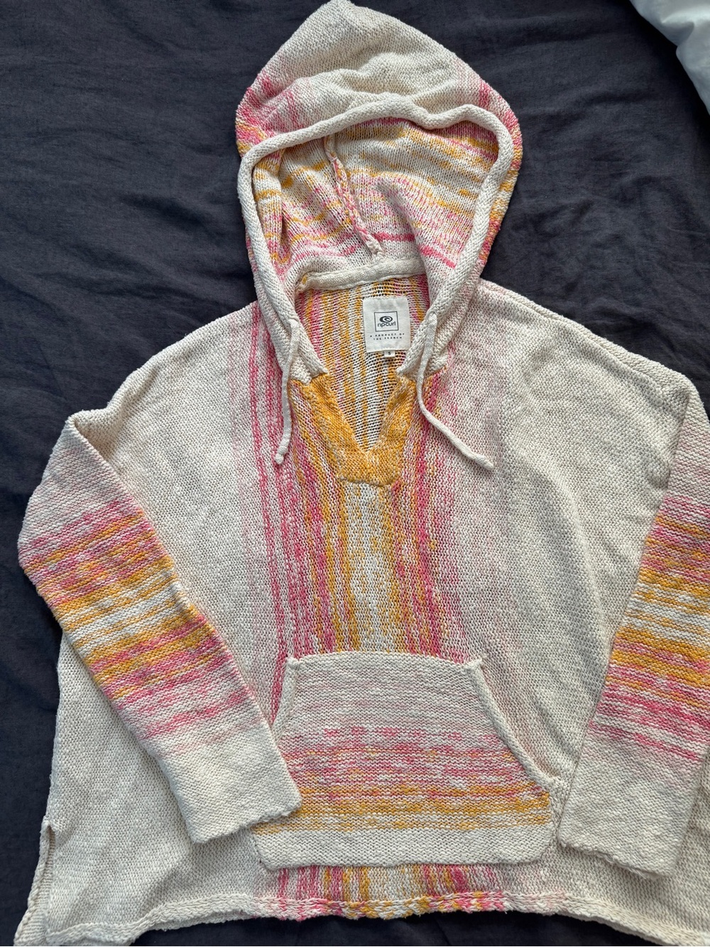 Rip Curl Textured Baja Hoodie with Pink & Orange Stripe Accents - Picture 4 of 7